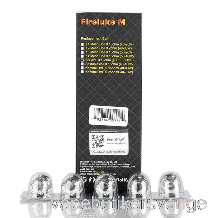 Vape Sverige Freemax Fireluke M/tx Mesh Ersättningsspolar 0.12ohm Ss316l Single Mesh Coils
